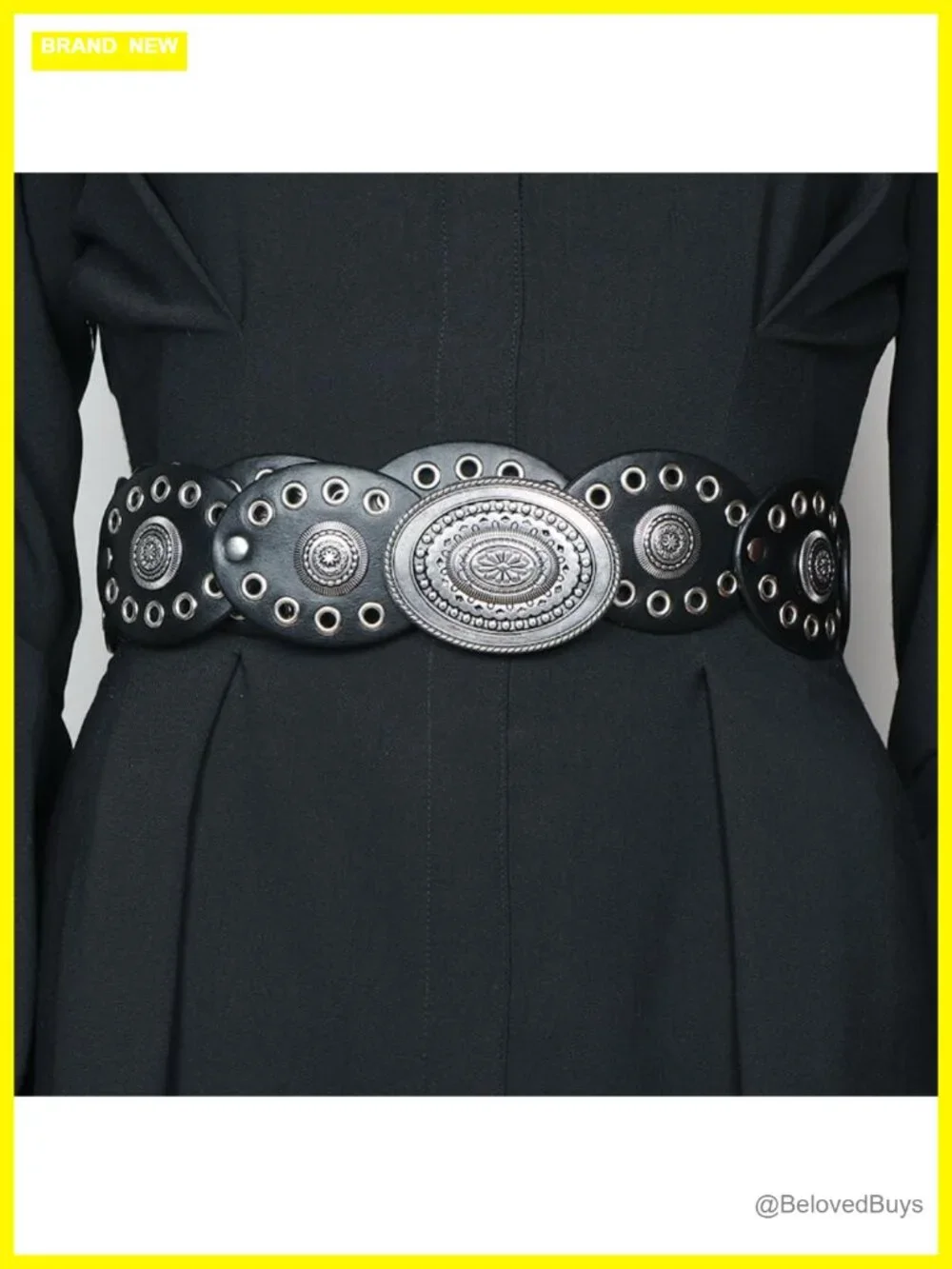 Western Wide Disc Belt Faux Leather Vintage Cowgirl Belt